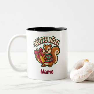 Nutty Noel Squirrel Christmas Mug, Personalized Two-Tone Coffee Mug