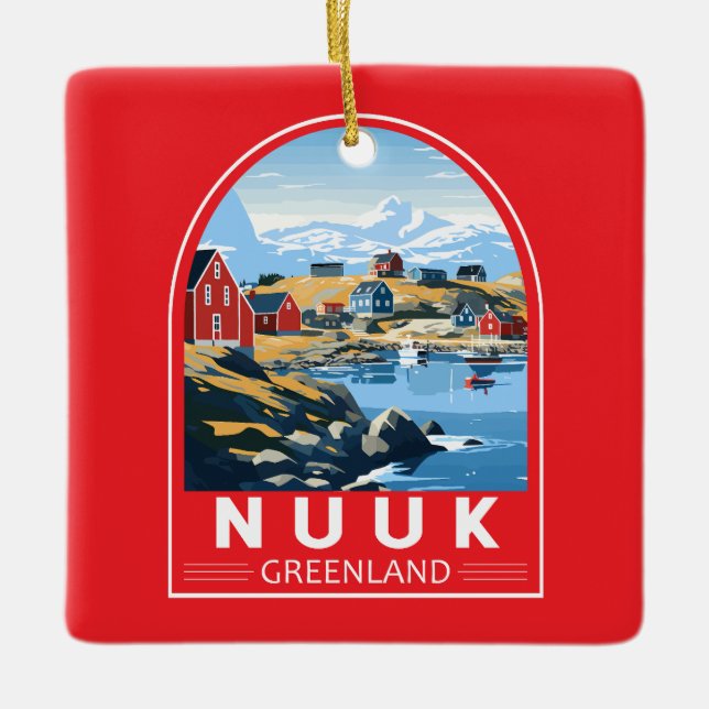 Nuuk Greenland Travel Art Vintage Ceramic Ornament (Front)