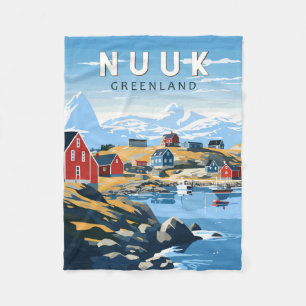 Nuuk Greenland Travel Art Vintage Fleece Blanket