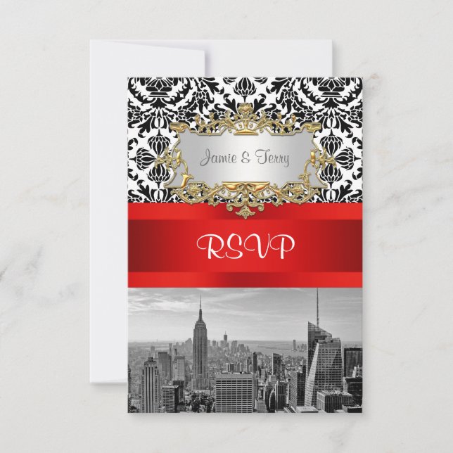 NY City Skyline BW 432 Damask  RSVP 1 Card (Front)