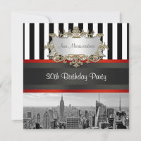 NY City Skyline BW Black White Stripe Birthday