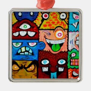 NY Graffiti Street Art - Cute Silly Monsters Metal Ornament