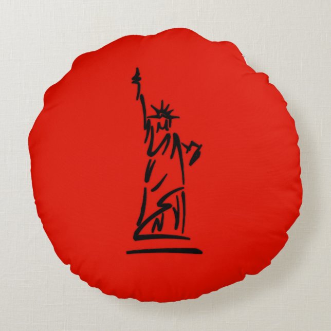NY Lady Liberty Red Round Pillow (Back)