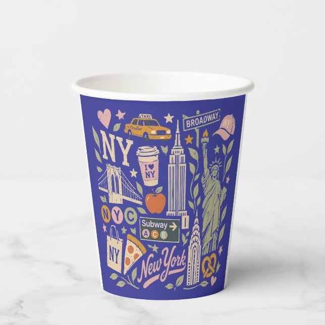 ny retro collage design paper cups (Back)