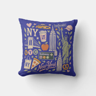 ny retro collage design throw pillow