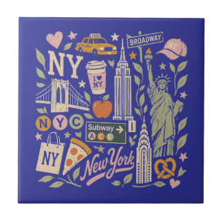 ny retro collage design tile