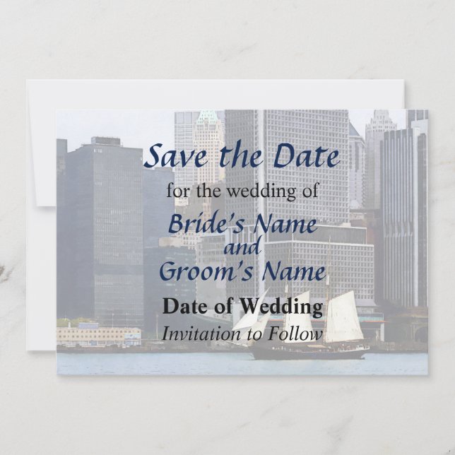 NY - Schooner Against Manhattan Skyline Save The Date (Front)