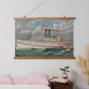 NY Voyage Grand Paddlewheel Steamboat The Pilgrim  Hanging Tapestry