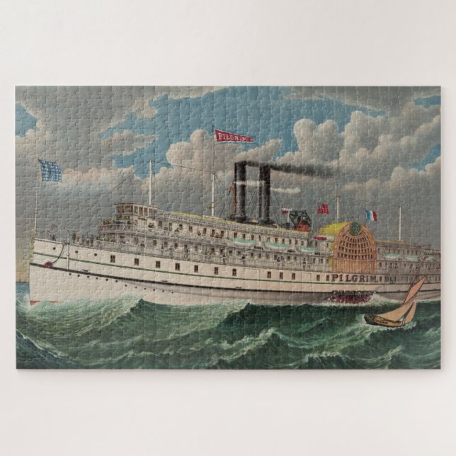 NY Voyage Grand Paddlewheel Steamboat The Pilgrim  Jigsaw Puzzle (Horizontal)