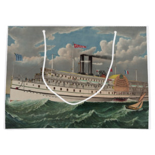 NY Voyage Grand Paddlewheel Steamboat The Pilgrim  Large Gift Bag