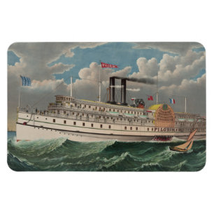 NY Voyage Grand Paddlewheel Steamboat The Pilgrim  Magnet