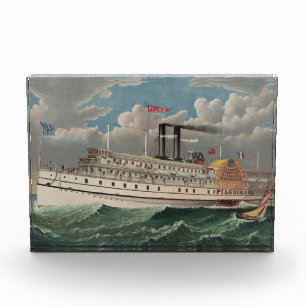 NY Voyage Grand Paddlewheel Steamboat The Pilgrim Photo Block