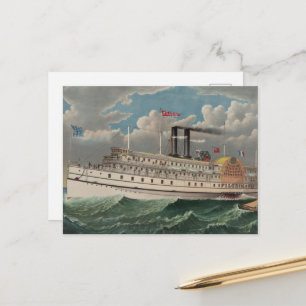 NY Voyage Grand Paddlewheel Steamboat The Pilgrim Postcard