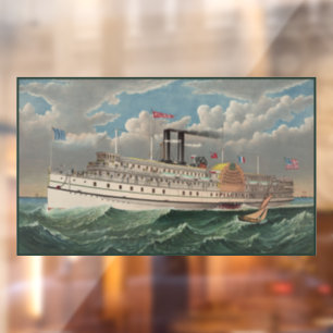 NY Voyage Grand Paddlewheel Steamboat The Pilgrim Window Cling