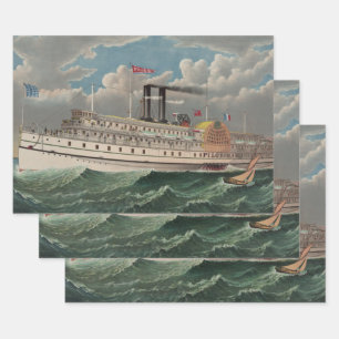 NY Voyage Grand Paddlewheel Steamboat The Pilgrim  Wrapping Paper Sheet