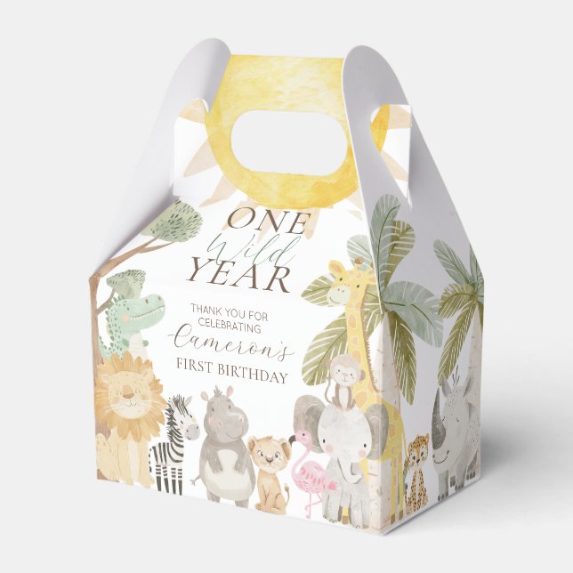 Nyala Safari Animals One Wild Year First Birthday Favor Box (Front Side)