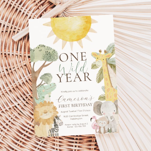 Nyala Safari Animals One Wild Year First Birthday Invitation (Creator Uploaded)