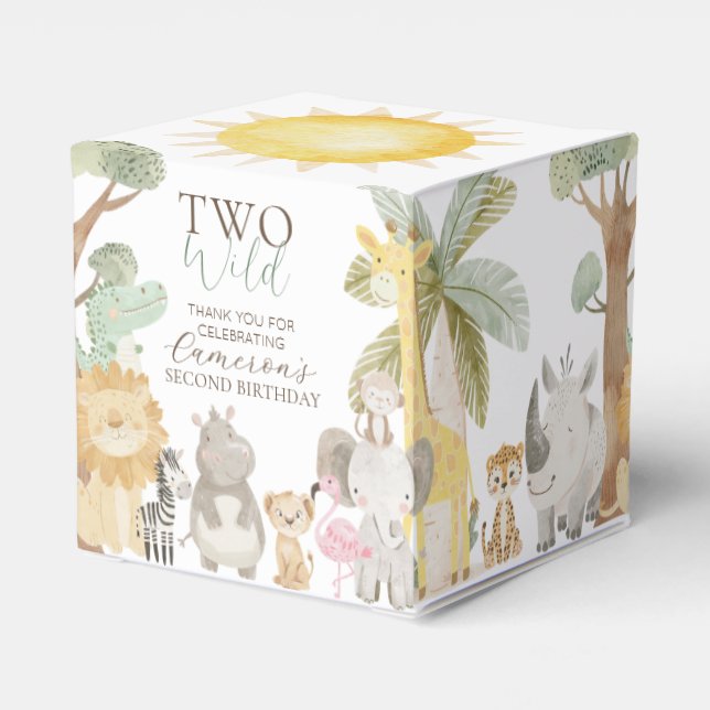 Nyala Safari Animals Two Wild Second Birthday Favor Box (Back Side)