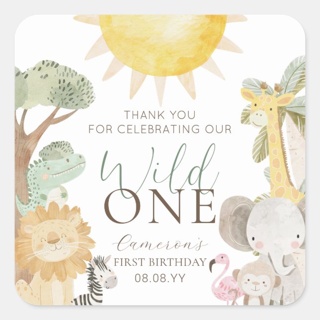 Nyala Safari Animals Wild One First Birthday Square Sticker (Front)