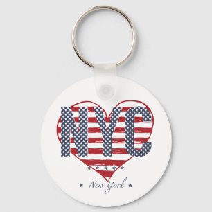 NYC American Flag Heart Keychain