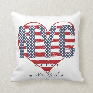 NYC American Flag Heart Throw Pillow