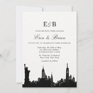 NYC black and white wedding invitation