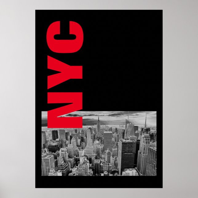 NYC Black White Red Vintage Manhattan Poster (Front)
