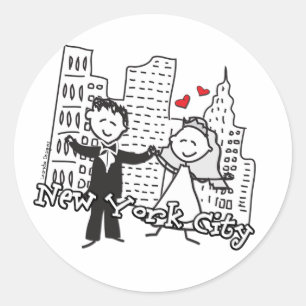 NYC Bride and Groom Wedding Classic Round Sticker
