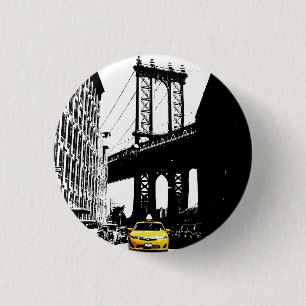 Nyc Brooklyn Bridge New York City Yellow Taxi 1 Inch Round Button