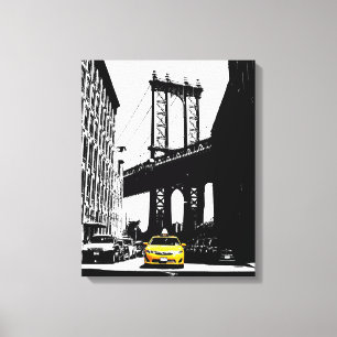 Nyc Brooklyn Bridge Yellow Taxi New York City Canvas Print