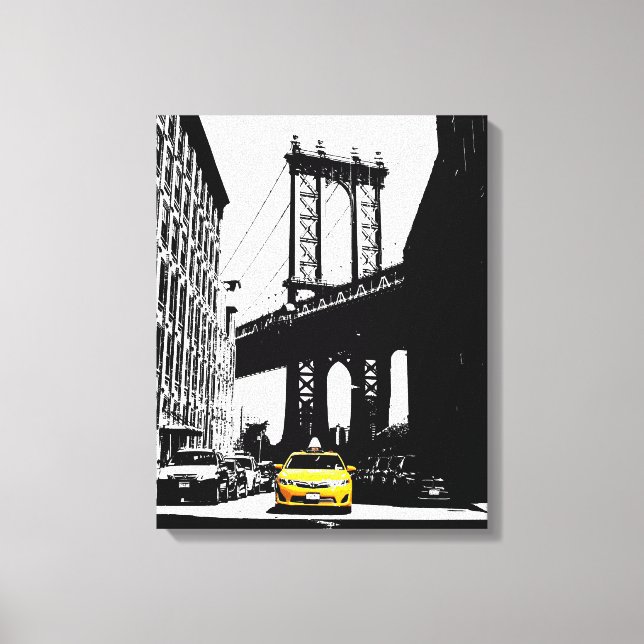 Nyc Brooklyn Bridge Yellow Taxi New York City Canvas Print (Front)