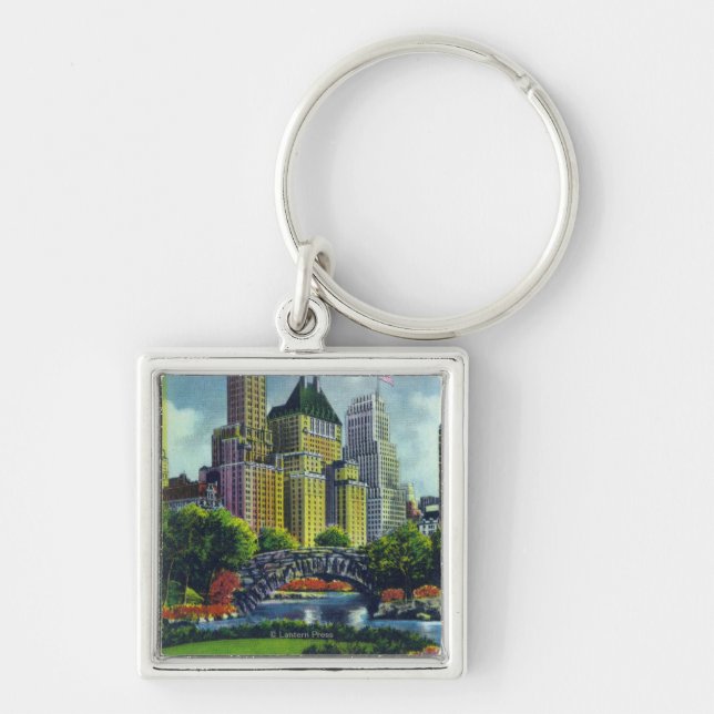 NYC Central Park View of 5th Ave Hotels Keychain (Front)