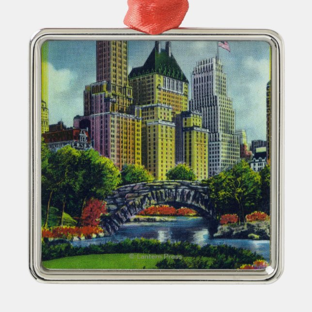 NYC Central Park View of 5th Ave Hotels Metal Ornament (Front)