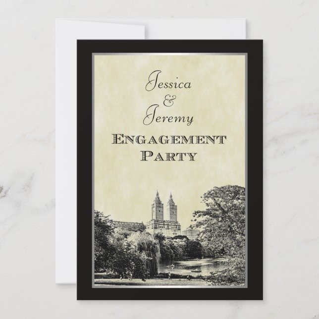 NYC Central Pk Lake San Remo Etched Frm Engagement Invitation (Front)