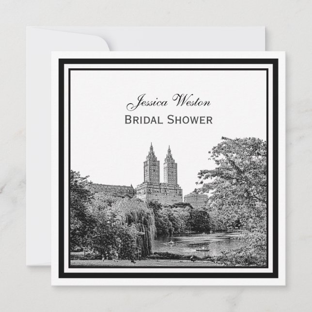 NYC Centrl Pk Lake San Remo Etchd SQ Bridal Shower Invitation (Front)