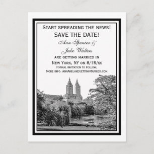 NYC Centrl Pk Lake San Remo Etchd SQ Save the Date Announcement Postcard