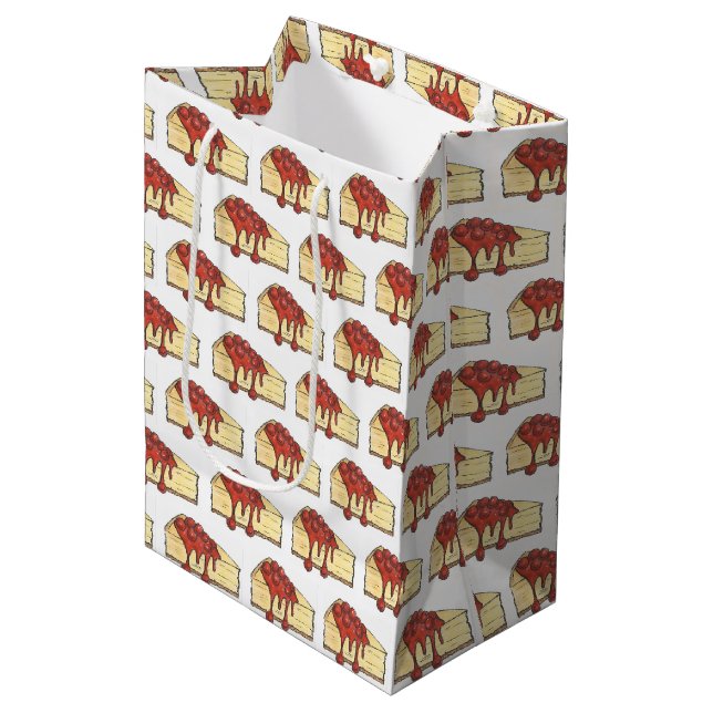 NYC Cherry Cheesecake Slice Dessert Baking Food Medium Gift Bag (Front Angled)