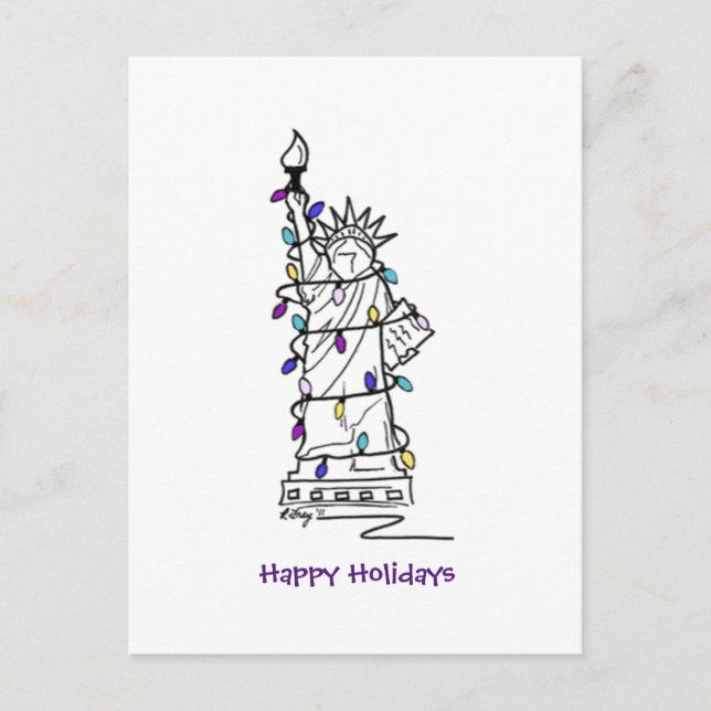 NYC Christmas Hanukkah Statue of Liberty Holiday Postcard (Front)