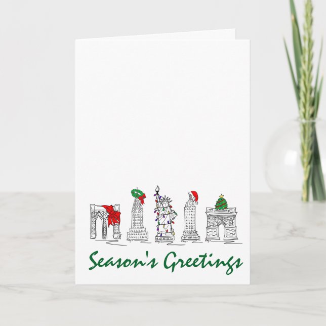NYC Christmas Santa Tree Wreath Holiday Landmarks Card (Front)