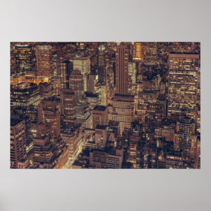 NYC City Buildings Skyscrapers Lights at Night Poster
