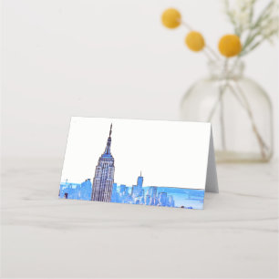 NYC Colourful Skyline #2 Etched Look Escort Cards