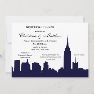 NYC Dark Blue Skyline Silhouette Rehearsal Dinner Invitation