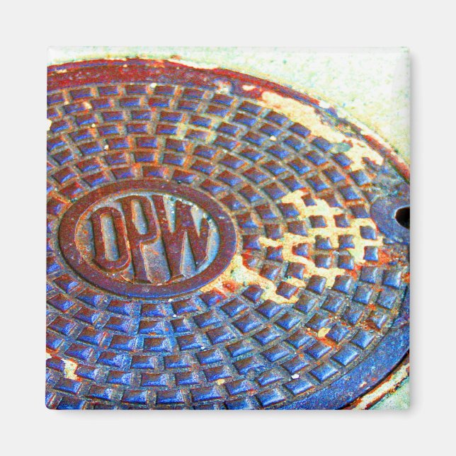 NYC DPW Manhole Cover Square Magnet (Front)