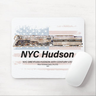 NYC Dreyfuss Hudson Locomotive. American flag Mouse Pad