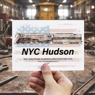 NYC Dreyfuss Hudson Locomotive. American flag Postcard