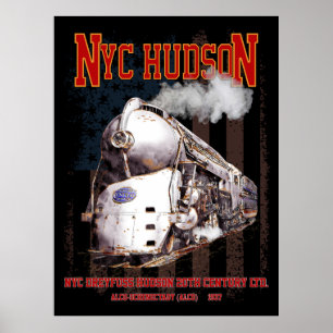 NYC Dreyfuss Hudson Locomotive. American flag Poster