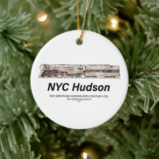 NYC Dreyfuss Hudson Steam Locomotive. Profile Ceramic Ornament