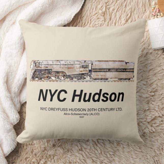 NYC Dreyfuss Hudson Steam Locomotive. Profile Throw Pillow (Blanket)