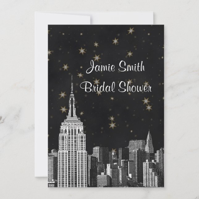 NYC ESB Skyline Etched Black Starry Bridal Showr V Invitation (Front)