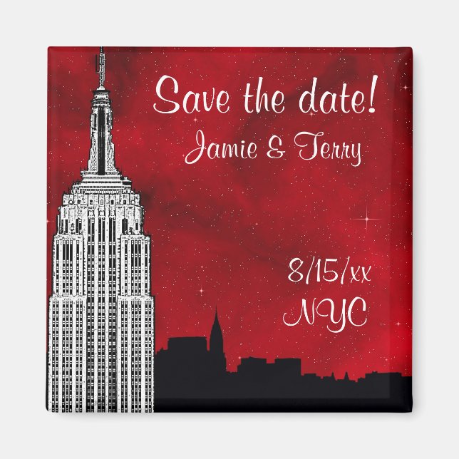 NYC ESB Skyline Silhouette Red Star Save Date Magnet (Front)